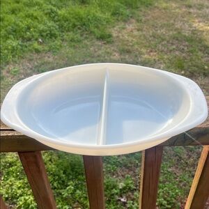 Vintage Pyrex 1063 1 & ½ Quart White Ovenware Divided Split Casserole Dish